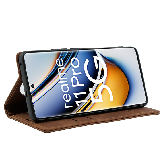 Чехол для Realme 11 Pro 5G / Pro+ 5G, ERBORD Vintage, бумажник с клапаном, коричневый