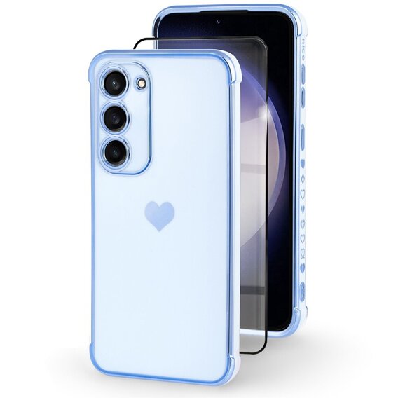 Чехол для Samsung Galaxy S23, Electro heart, синий + полное клеевое керамическое стекло