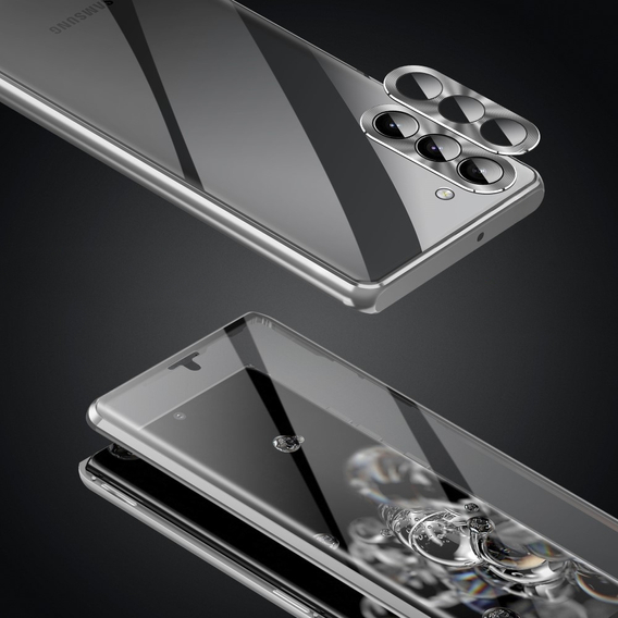 Чехол для Samsung Galaxy S23 Plus, Magnetic Dual Glass, серебряный