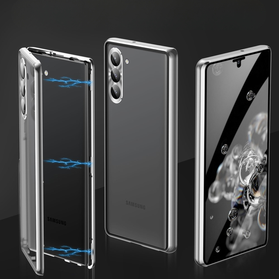 Чехол для Samsung Galaxy S23 Plus, Magnetic Dual Glass, серебряный