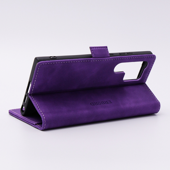 Чехол для Samsung Galaxy S23 Ultra, ERBORD Vintage, бумажник с клапаном, фиолетовый