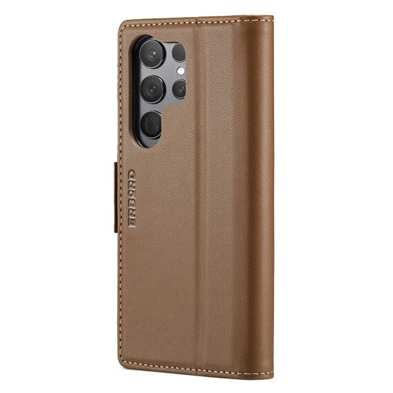Чехол для Samsung Galaxy S24 Ultra, ERBORD Glossy Litchi, кошелек с клапаном, коричневый