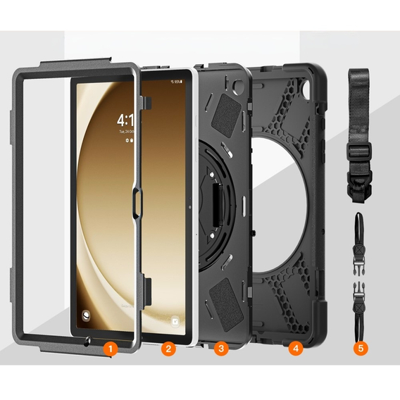 Чехол для Samsung Galaxy Tab A9+ X210 / X215 / X216B, бронированный защитный, чёрный