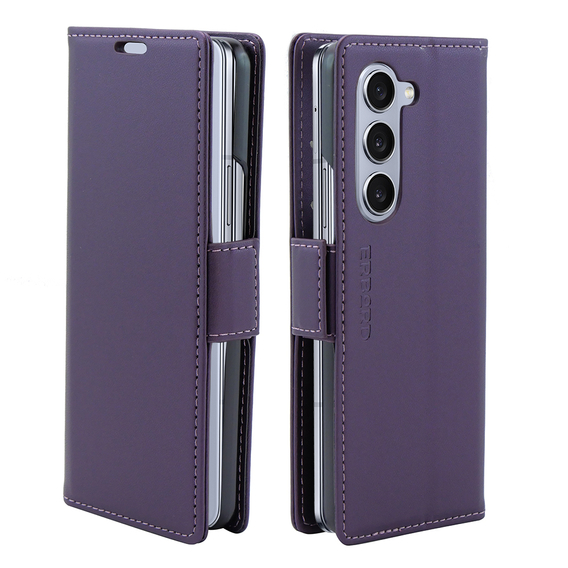 Чехол для Samsung Galaxy Z Fold 5 5G, ERBORD Glossy Litchi, кошелек с клапаном, фиолетовый