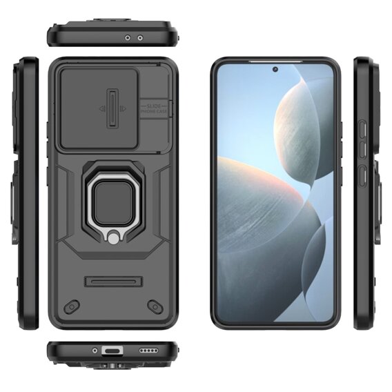 Чехол для Xiaomi Poco F6 Pro, KickStand Camera Lens, чёрный
