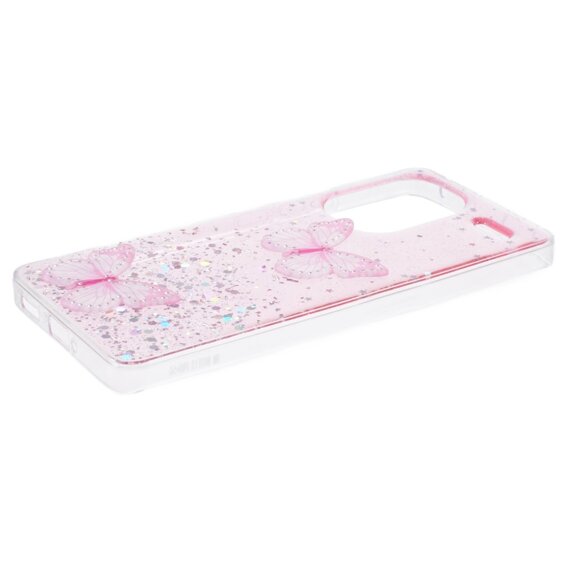 Чехол для Xiaomi Redmi Note 13 Pro+, Glitter Butterfly, розовый
