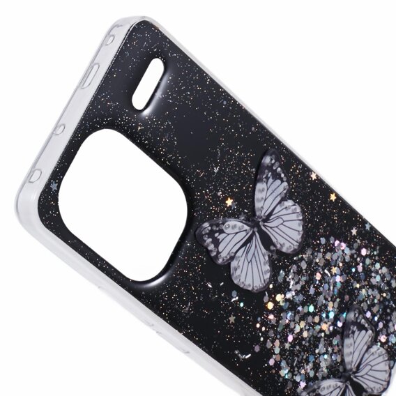 Чехол для Xiaomi Redmi Note 13 Pro+, Glitter Butterfly, чёрный