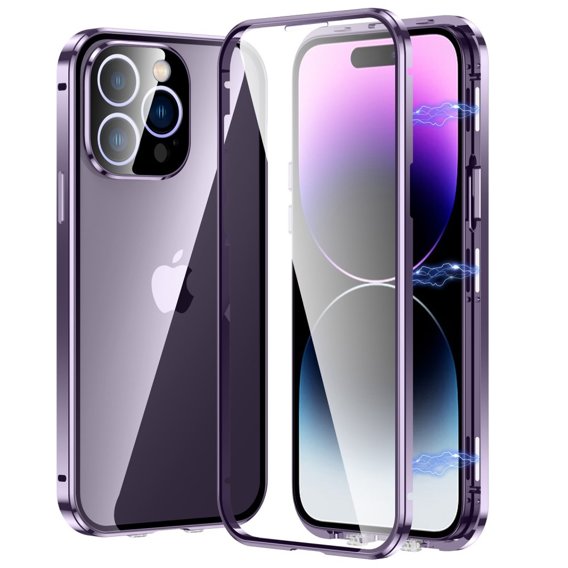 Чехол для iPhone 14 Pro, Magnetic Dual Glass, фиолетовый