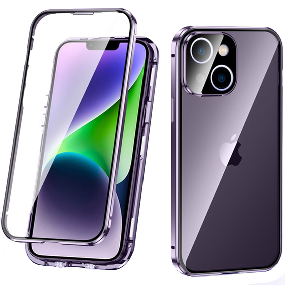 Чехол для iPhone 14 Pro, Magnetic Dual Glass, фиолетовый