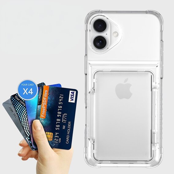 Чехол для iPhone 16 Plus, Card Holder Kickstand, прозрачный