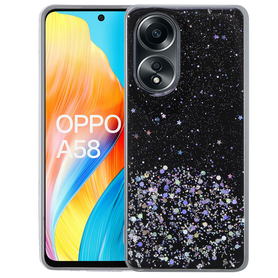 Чехол до Oppo A58 4G, Glittery, чёрный