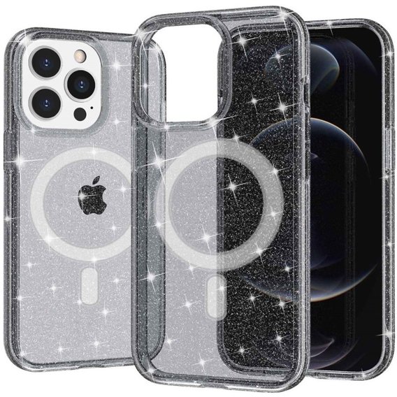 Чехол до iPhone 14 Pro, Dropproof MagSafe Glitter, чёрный