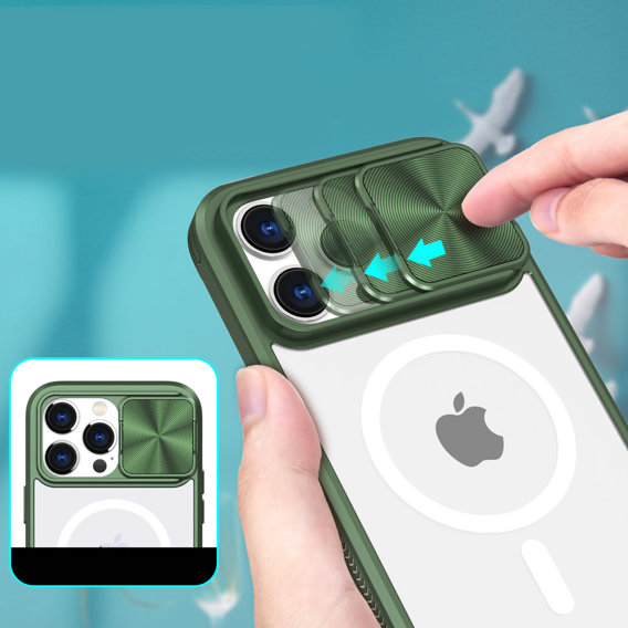 Чехол до iPhone 14 Pro, Slide Camera Magsafe, зелёный