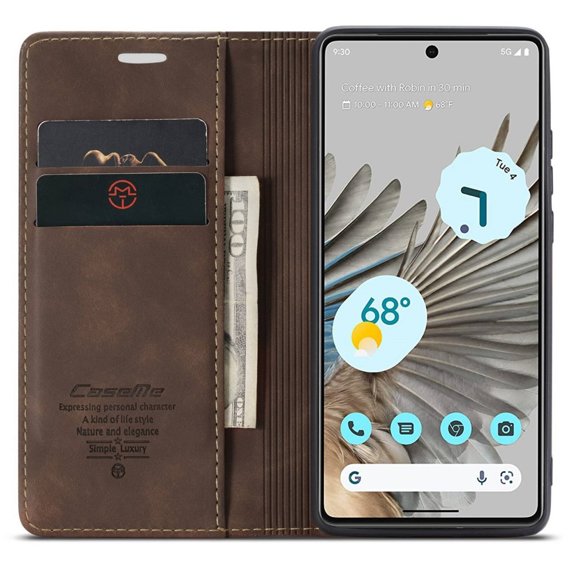 Чехол CASEME для Google Pixel 7 Pro, Leather Wallet Case, коричневый