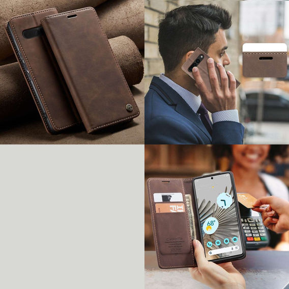 Чехол CASEME для Google Pixel 7 Pro, Leather Wallet Case, коричневый
