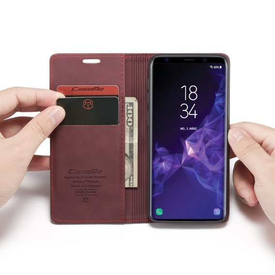 Чехол CASEME для Samsung Galaxy S9, Leather Wallet Case, бордовый