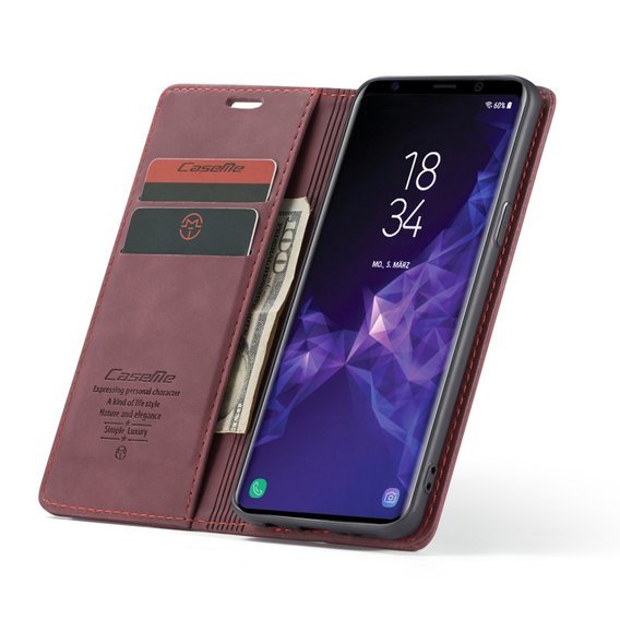 Чехол CASEME для Samsung Galaxy S9, Leather Wallet Case, бордовый