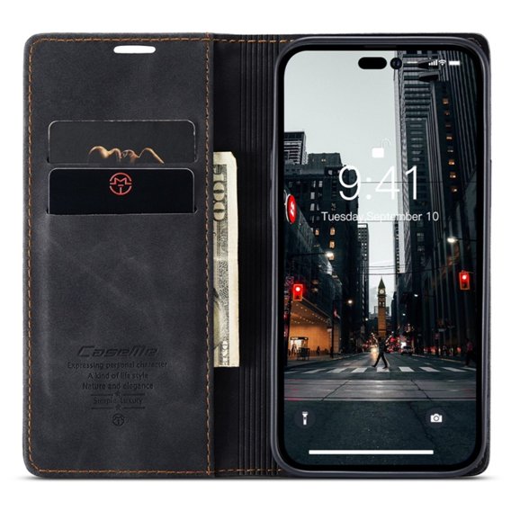 Чехол CASEME для iPhone 14, Leather Wallet Case, чёрный