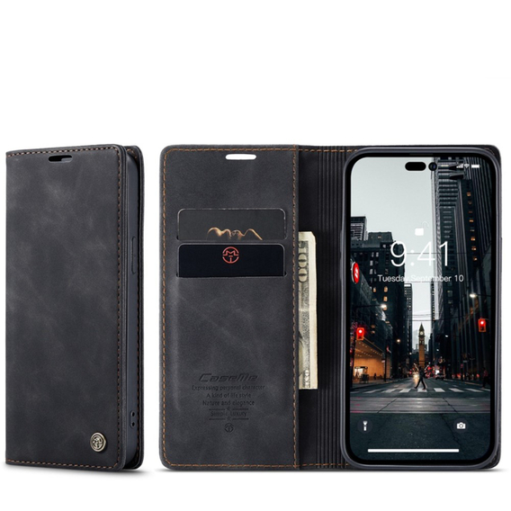 Чехол CASEME для iPhone 14 Plus, Leather Wallet Case, чёрный