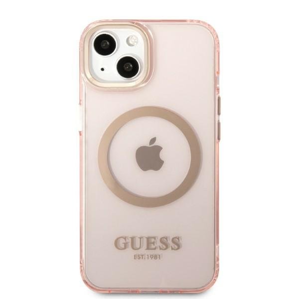 Чехол GUESS до iPhone 13, Gold Outline Translucent MagSafe, розовый