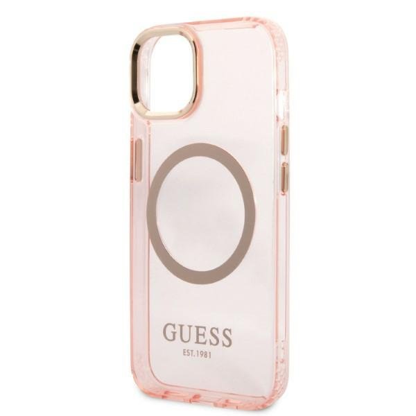 Чехол GUESS до iPhone 13, Gold Outline Translucent MagSafe, розовый