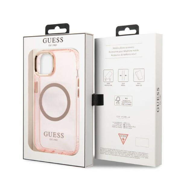 Чехол GUESS до iPhone 13, Gold Outline Translucent MagSafe, розовый