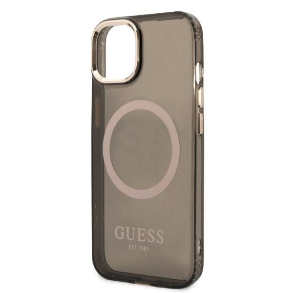Чехол GUESS до iPhone 13, Gold Outline Translucent MagSafe, чёрный