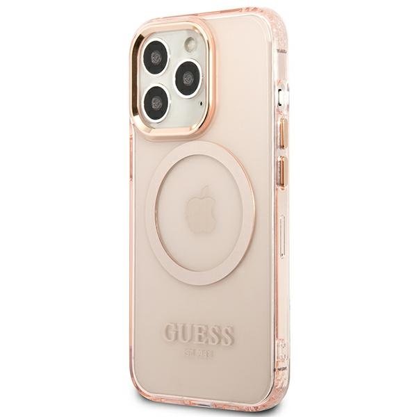 Чехол GUESS до iPhone 13 Pro, Gold Outline Translucent MagSafe, розовый