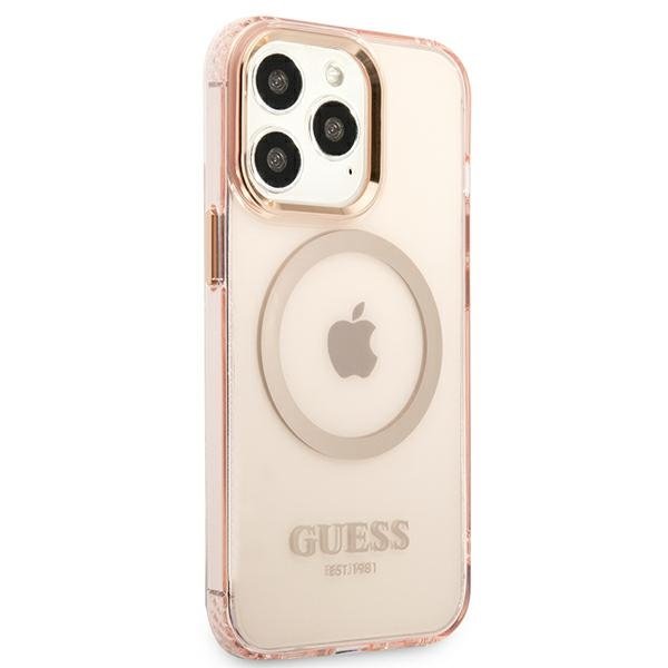 Чехол GUESS до iPhone 13 Pro, Gold Outline Translucent MagSafe, розовый