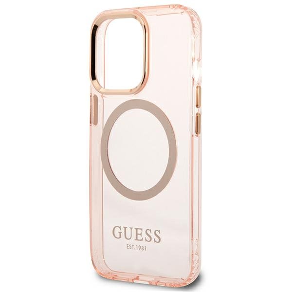 Чехол GUESS до iPhone 13 Pro, Gold Outline Translucent MagSafe, розовый