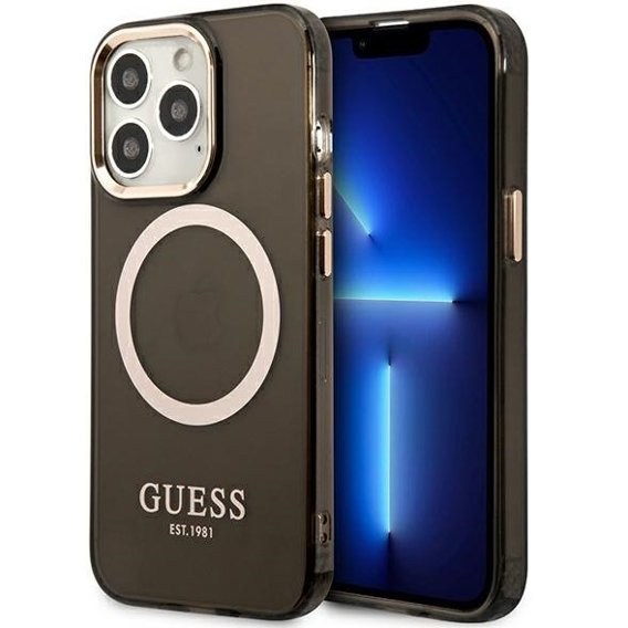 Чехол GUESS до iPhone 13 Pro, Gold Outline Translucent MagSafe, чёрный