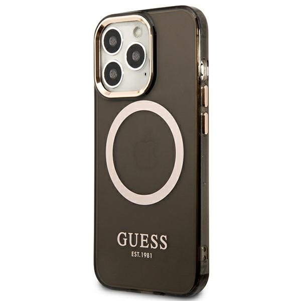 Чехол GUESS до iPhone 13 Pro, Gold Outline Translucent MagSafe, чёрный