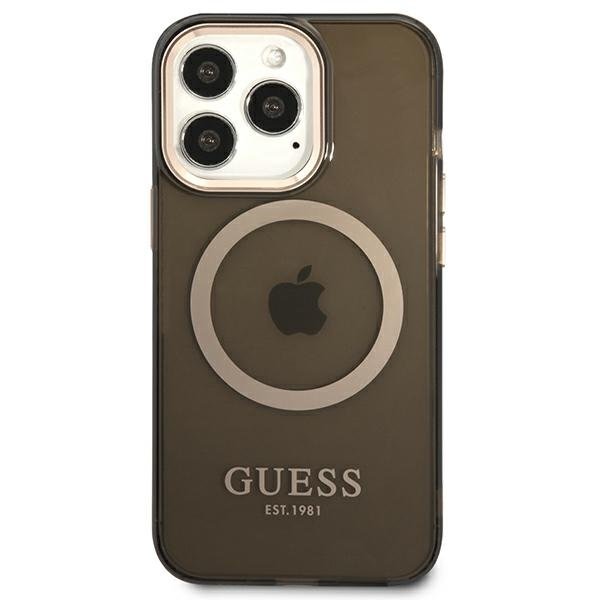 Чехол GUESS до iPhone 13 Pro, Gold Outline Translucent MagSafe, чёрный