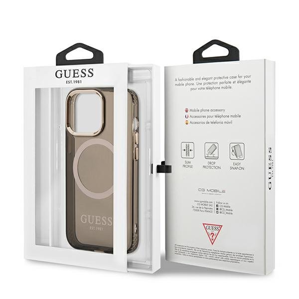 Чехол GUESS до iPhone 13 Pro, Gold Outline Translucent MagSafe, чёрный