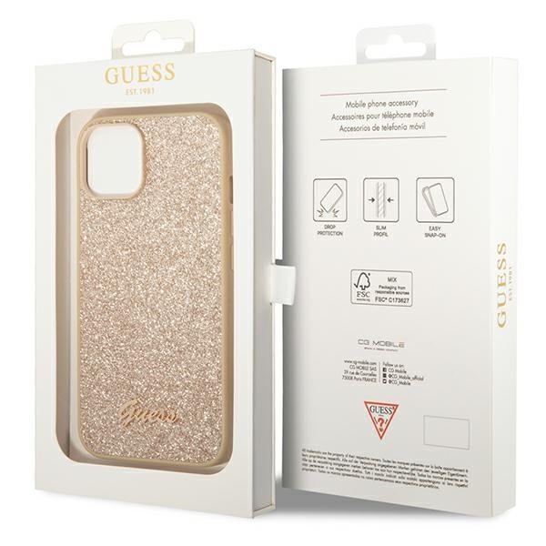 Чехол GUESS до iPhone 14 Plus, Glitter Script Hardcase, золотой