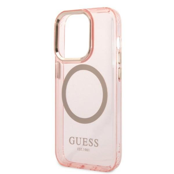 Чехол GUESS до iPhone 14 Pro, Gold Outline Translucent MagSafe, розовый