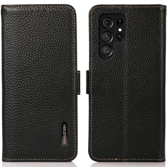 Чехол KHAZNEH RFID для Samsung Galaxy S23 Ultra, текстура личи, чёрный