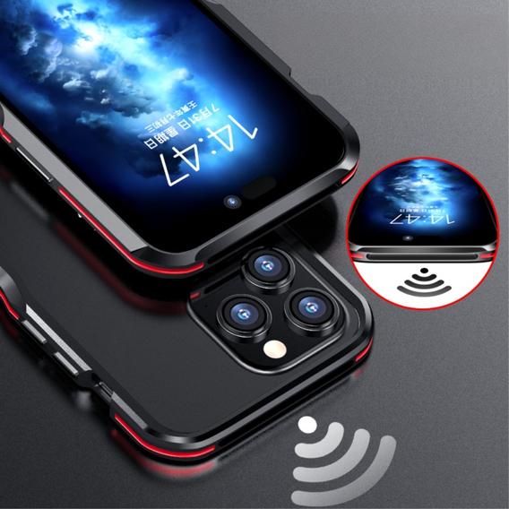 Чехол LUPHIE для iPhone 14 Pro, Armor Bumper, чёрный / красный