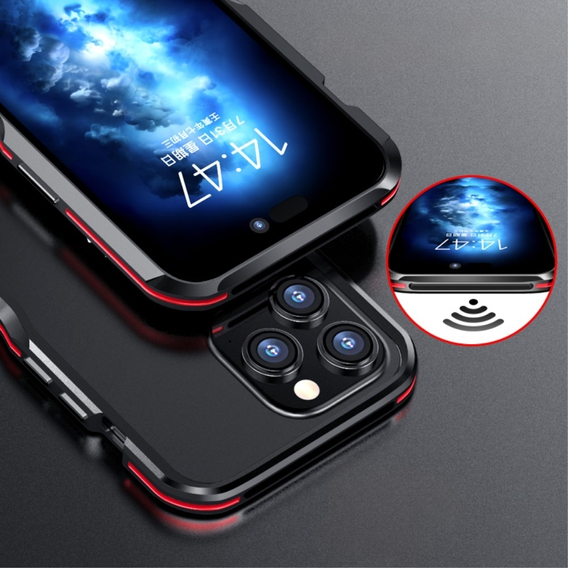 Чехол LUPHIE для iPhone 15 Pro Max, Armor Bumper, чёрный / красный