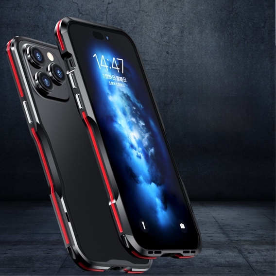 Чехол LUPHIE для iPhone 15 Pro Max, Armor Bumper, чёрный / красный