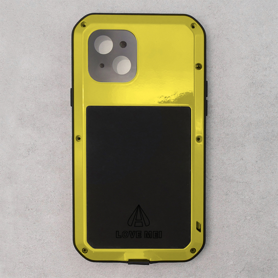 Чехол Love Mei до iPhone 13 mini, armored with glass, желтый / черный