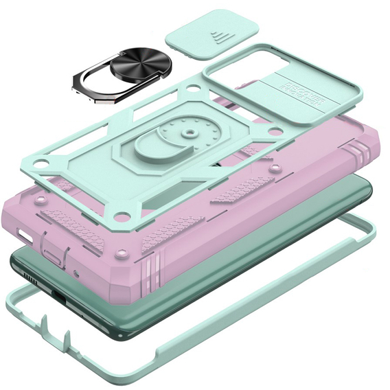 Чехол NOX Camera Slide Samsung Galaxy S20 FE, CamShield Slide, зеленый/розовый