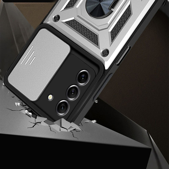Чехол NOX Camera Slide Samsung Galaxy S21 FE, CamShield Slide, серебро