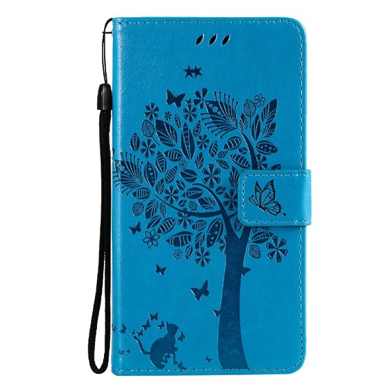 Чехол Wallet до Oppo Reno5 5G, Tree and Cat, Blue
