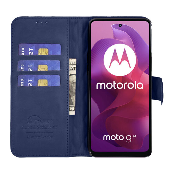 чехол-крышка для Motorola Moto G24 / G24 Power / G04, Rhombus Crossbody Leather, синий