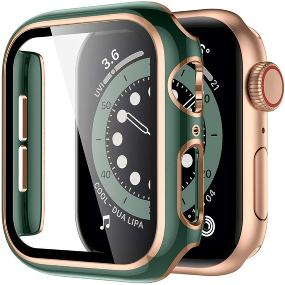 2в1 чехол и защитное стекло для часов Apple Watch 4/5/6/SE 40mm, Green / Gold