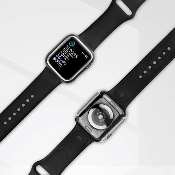 2в1 чехол и защитное стекло для часов Apple Watch 4/5/6/SE 44mm, Black / Silver