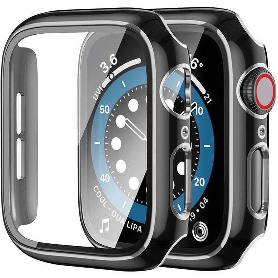 2в1 чехол и защитное стекло для часов Apple Watch 4/5/6/SE 44mm, Black / Silver