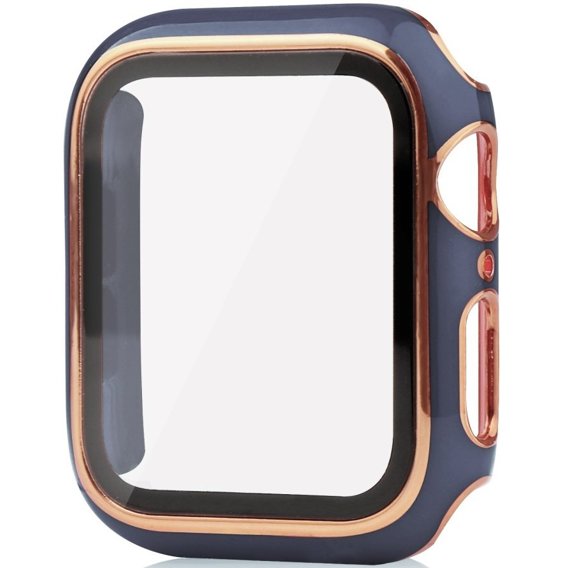 2в1 чехол и защитное стекло для часов Apple Watch 4/5/6/SE 44mm, Blue / Gold