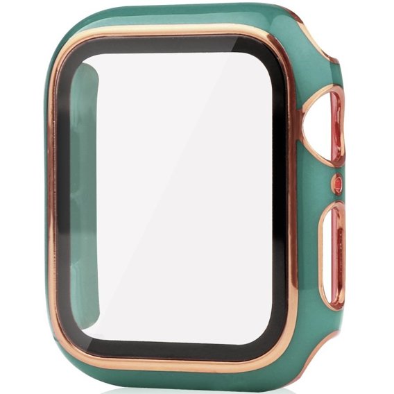 2в1 чехол и защитное стекло для часов Apple Watch 4/5/6/SE 44mm, Green / Gold